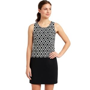 Worthington Womens Sheath Dress L Black Beige Diamond Geometric Pocket Work‎